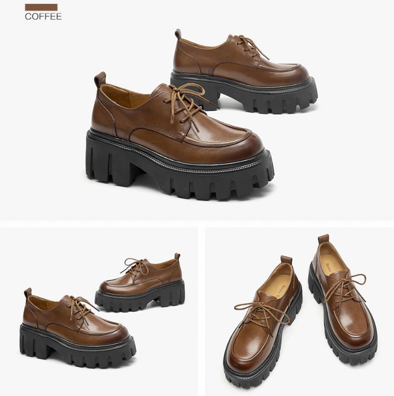 Pinto Dames Leren Platform Schoenen - Koffie