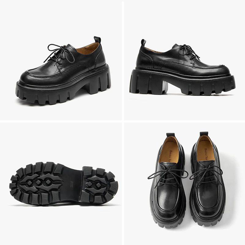 Pinto Dames Leren Platform Schoenen - Koffie