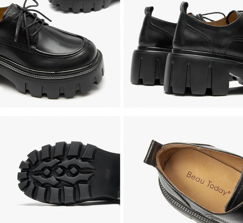 Pinto Dames Leren Platform Schoenen - Koffie