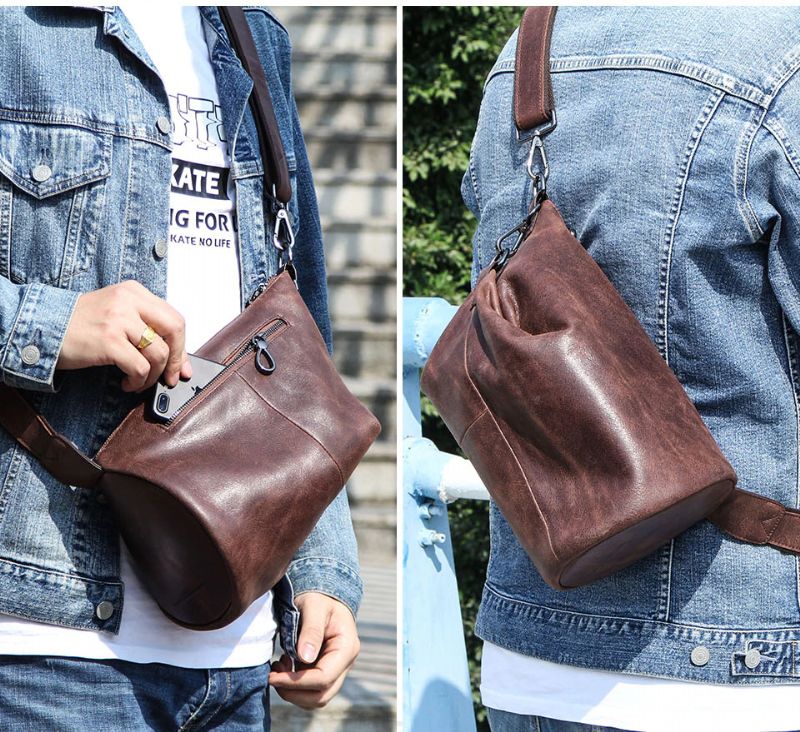 Pinto Leren Crossbodytas Voor Heren - Koffie