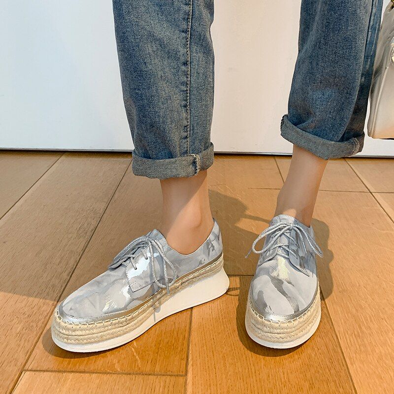 Pola Dames Mode Platform Platte Schoenen - Grijs