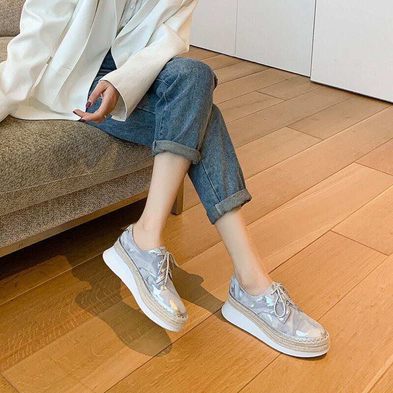 Pola Dames Mode Platform Platte Schoenen - Grijs