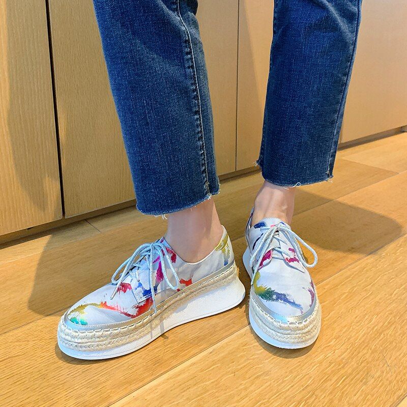 Pola Dames Mode Platform Platte Schoenen - Grijs