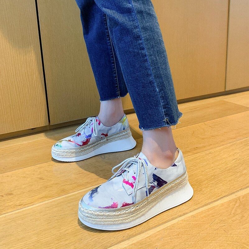 Pola Dames Mode Platform Platte Schoenen - Grijs
