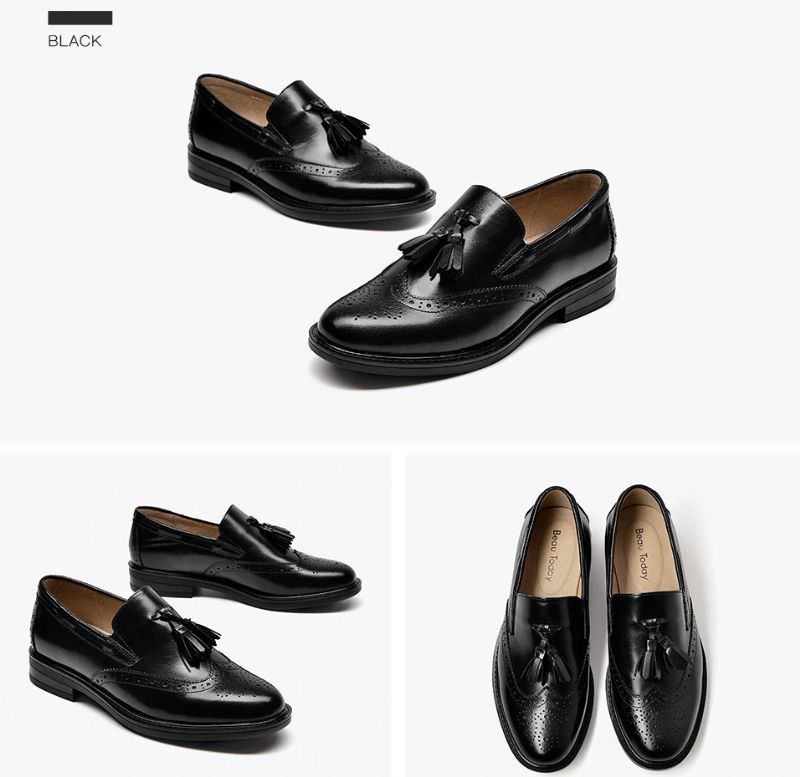Polaco Dames Slip-on Leren Loafer Zwarte Schoenen - Zwart