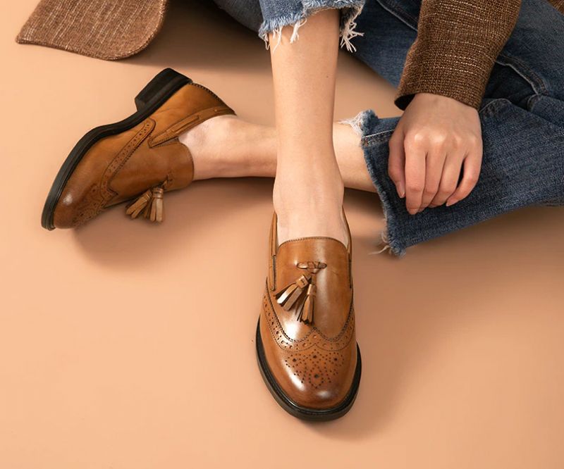 Polaco Dames Slip-on Leren Loafer Zwarte Schoenen - Zwart