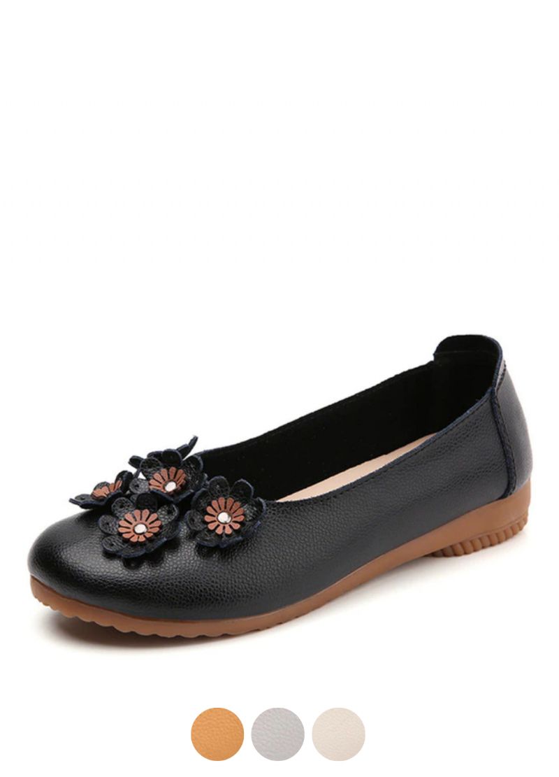 Polonia Dames Comfortabele Leren Platte Zwarte Schoenen