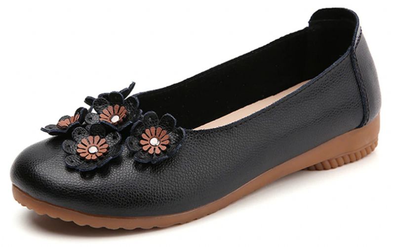 Polonia Dames Comfortabele Leren Platte Zwarte Schoenen - Zwart