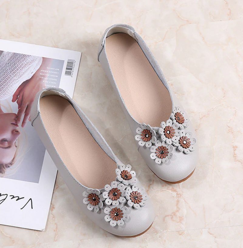 Polonia Dames Comfortabele Leren Platte Zwarte Schoenen - Zwart