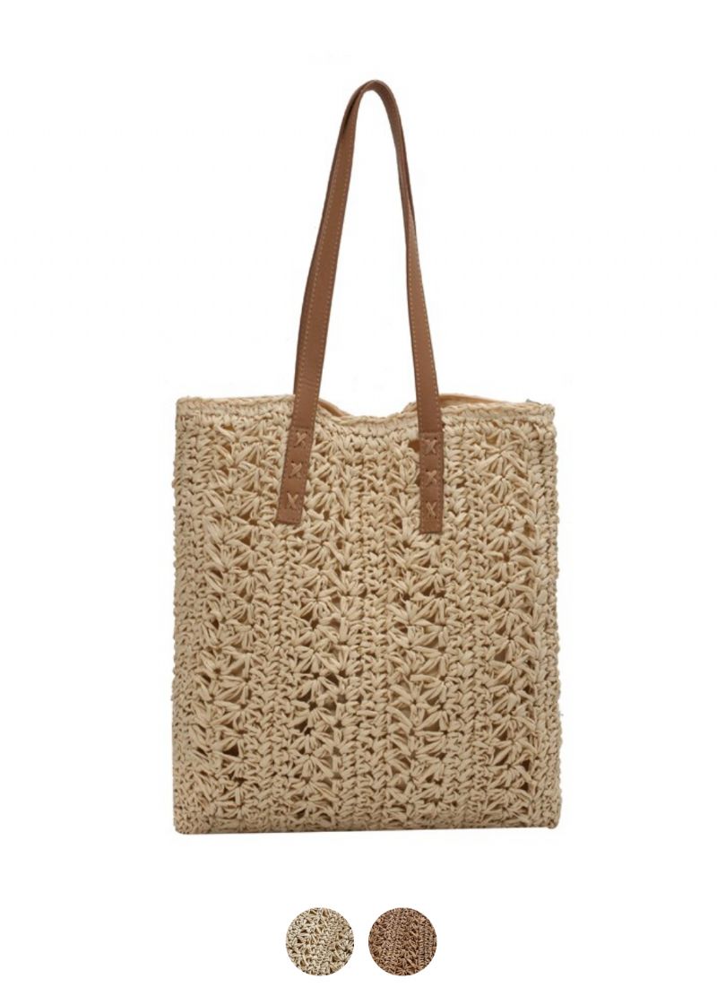 Porte Dames Stro Geweven Schouder Handtas