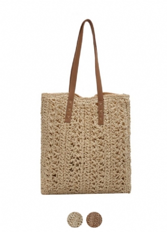 Porte Dames Stro Geweven Schouder Handtas