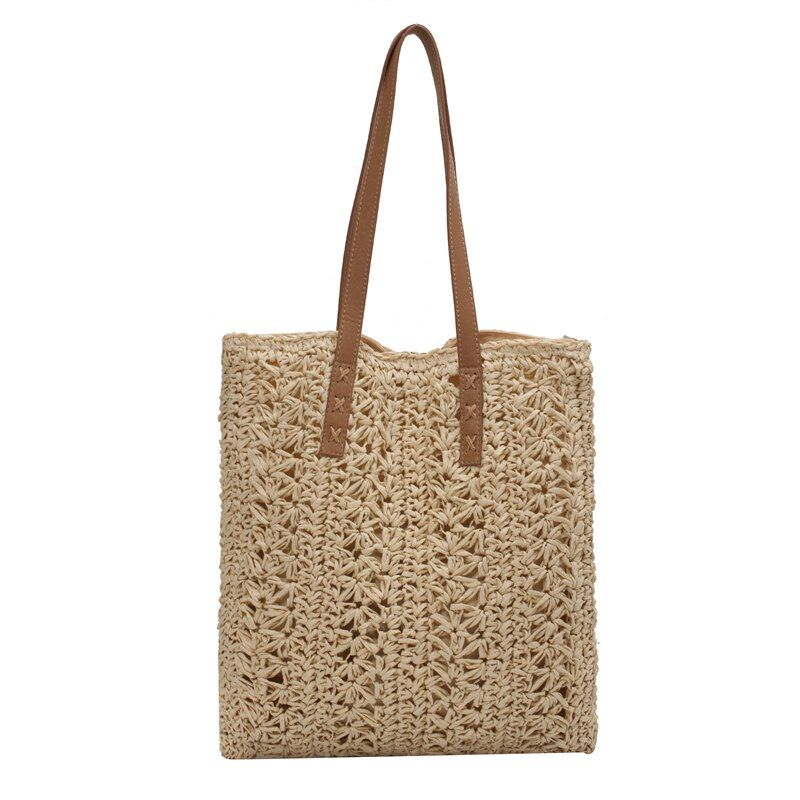Porte Dames Stro Geweven Schouder Handtas - Beige