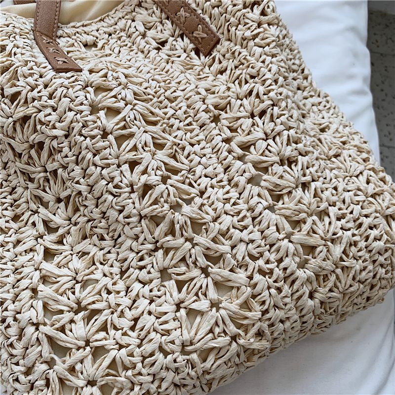 Porte Dames Stro Geweven Schouder Handtas - Beige