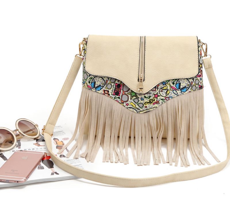 Pradera Dames Leren Kwastjes Handtas - Beige