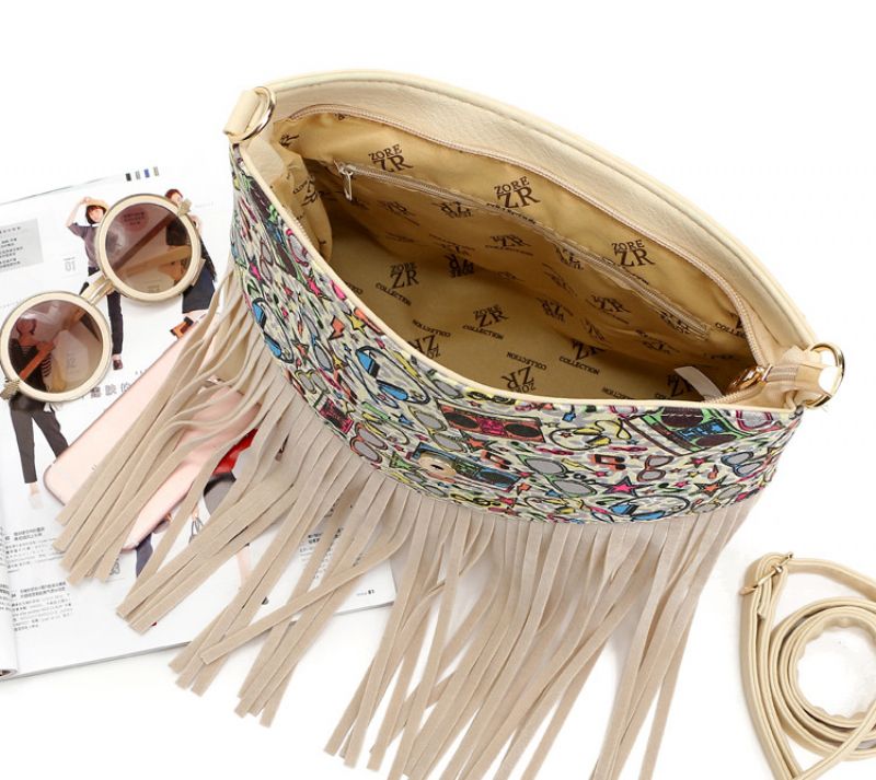Pradera Dames Leren Kwastjes Handtas - Beige