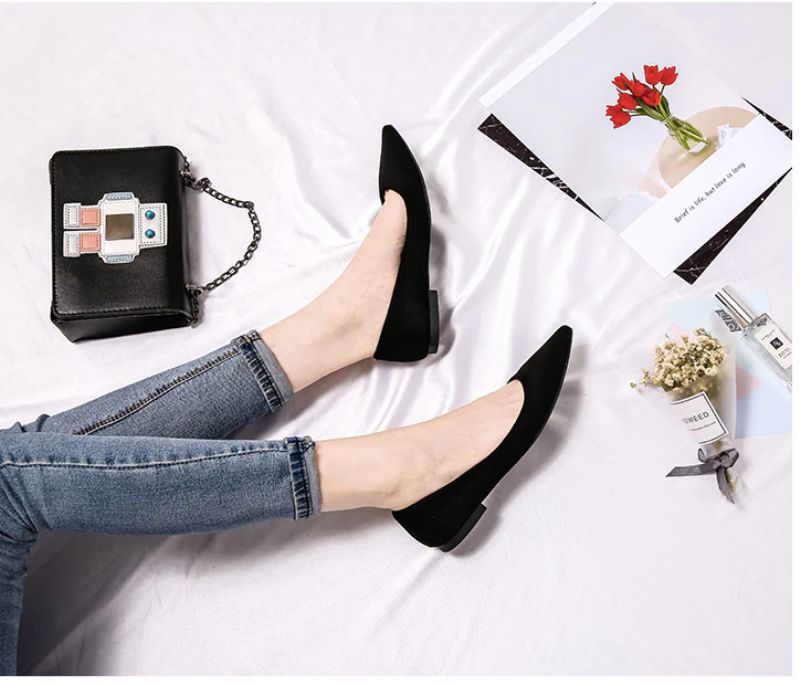Prisila Dames Platte Zwarte Schoenen - Zwart pu-leer