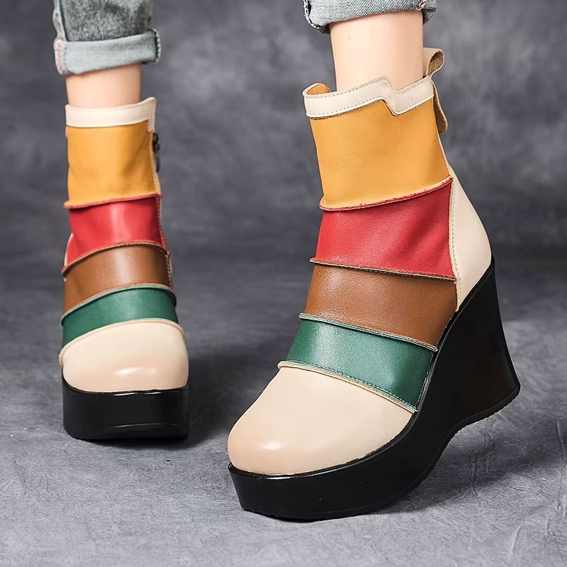 Rachel Dames Gemengde Kleuren Herfst Wedges Laarzen - Zwart