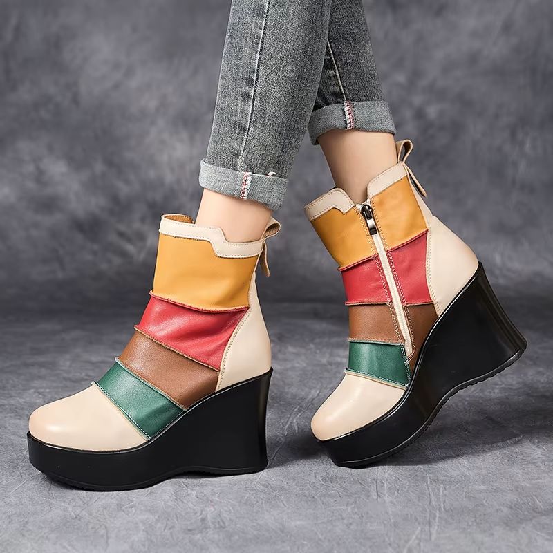 Rachel Dames Gemengde Kleuren Herfst Wedges Laarzen - Zwart