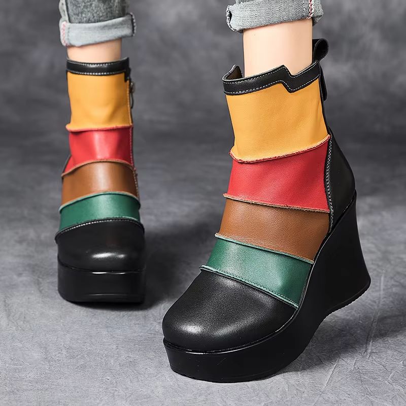 Rachel Dames Gemengde Kleuren Herfst Wedges Laarzen - Zwart