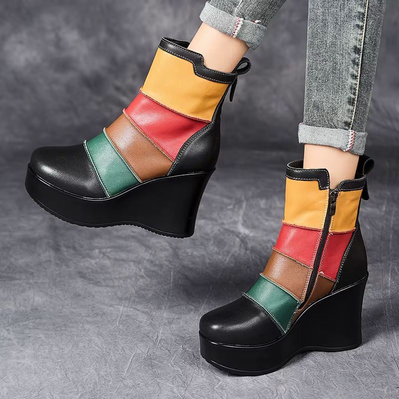 Rachel Dames Gemengde Kleuren Herfst Wedges Laarzen - Zwart