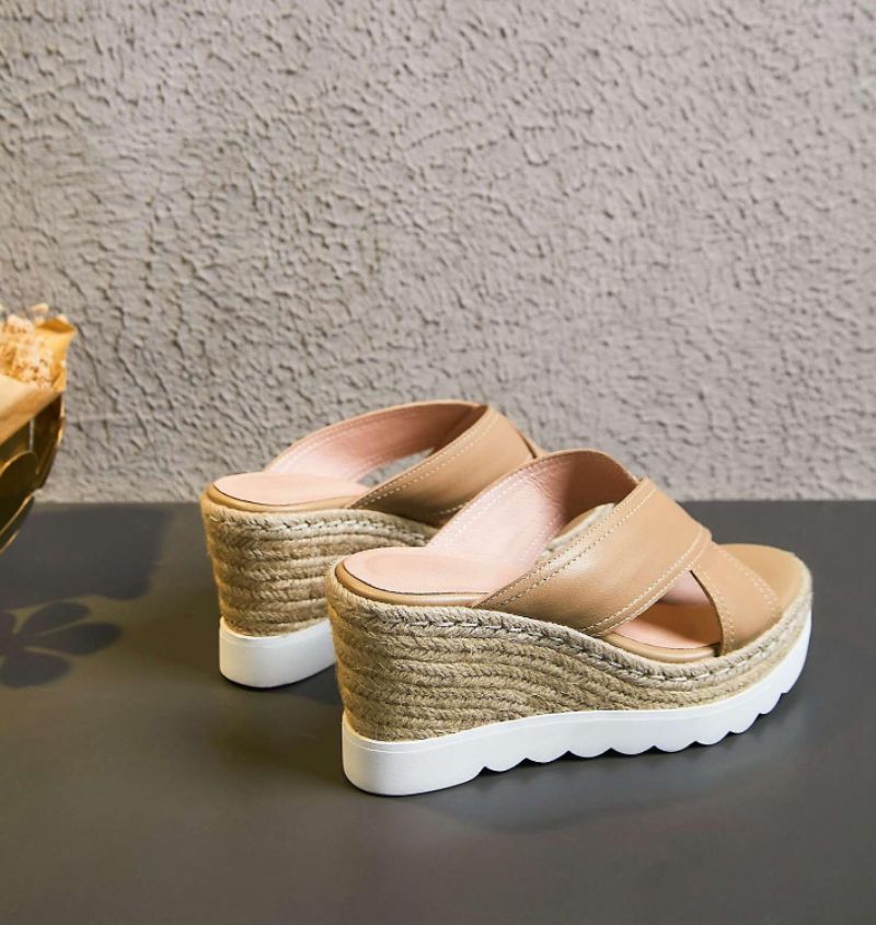 Rachel Dames Wedges Waterdichte Comfortabele Leren Sandaal - Abrikoos