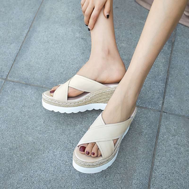 Rachel Dames Wedges Waterdichte Comfortabele Leren Sandaal - Abrikoos