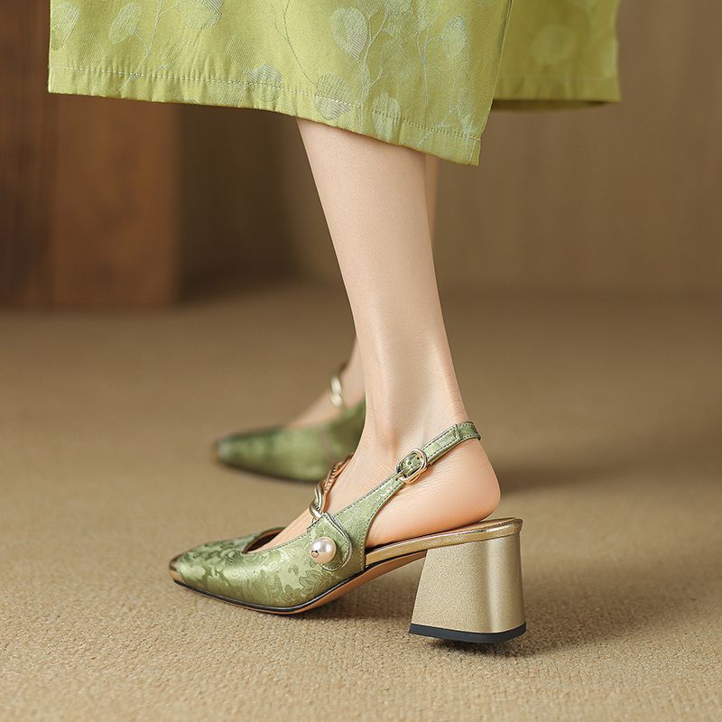 Rafaela Dames Vierkante Teen Dress Pumps - Groen