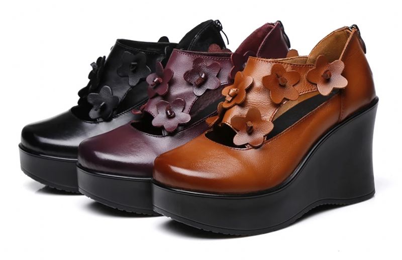 Rafahela Dames Wedges Platform Schoenen - Bruin