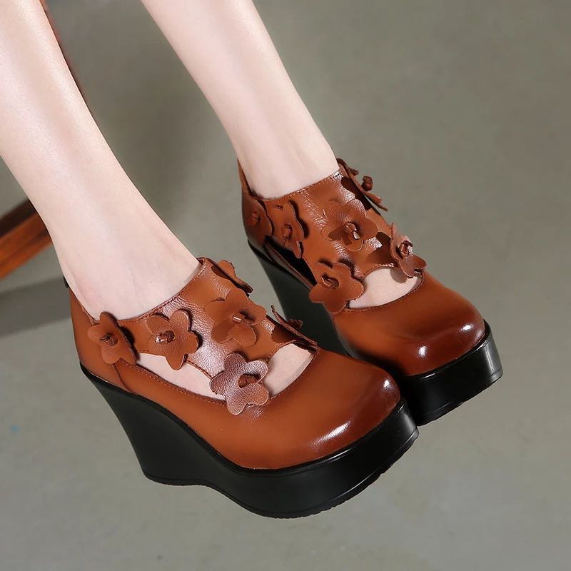 Rafahela Dames Wedges Platform Schoenen - Bruin