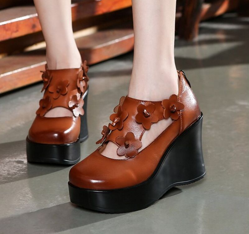 Rafahela Dames Wedges Platform Schoenen - Bruin