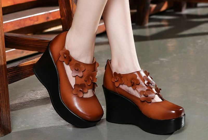 Rafahela Dames Wedges Platform Schoenen - Bruin