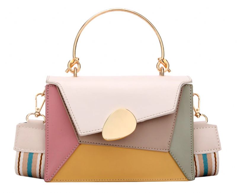 Rainbow Dames Handtas Leren Tassen Met Metalen Handvatten - Wit