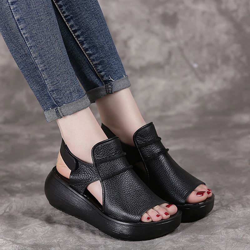 Raiza Dames Platform Peep Toe Sandalen - Zwart