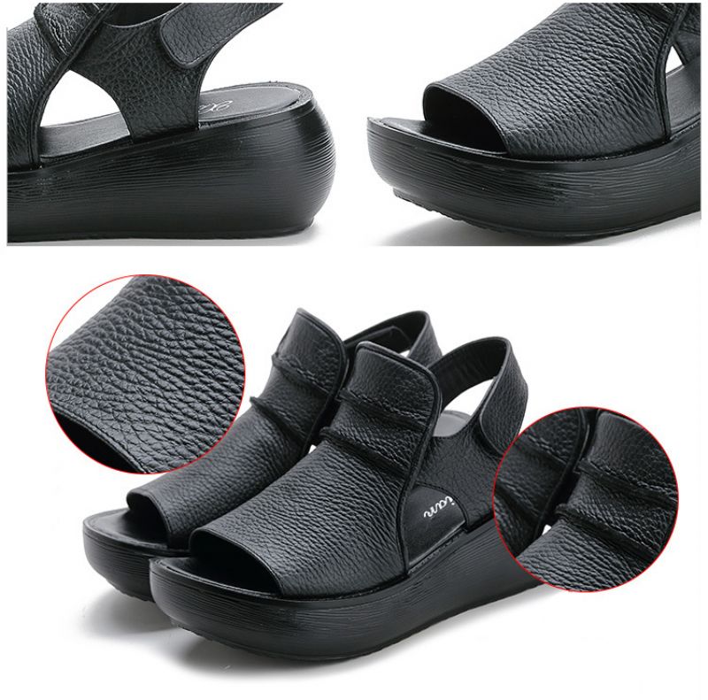 Raiza Dames Platform Peep Toe Sandalen - Zwart