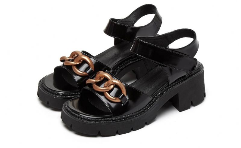 Ramona Dames Platform Leren Sandaal - Zwart