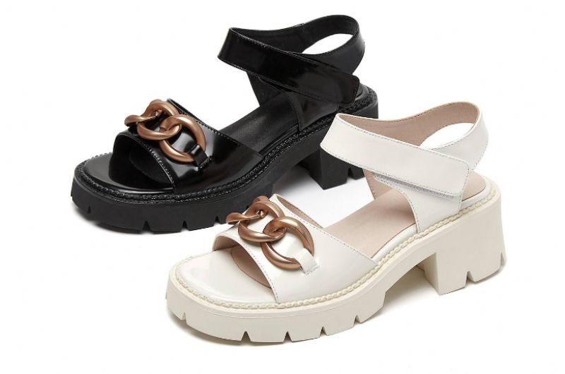 Ramona Dames Platform Leren Sandaal - Zwart