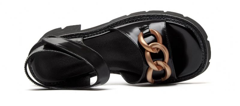 Ramona Dames Platform Leren Sandaal - Zwart