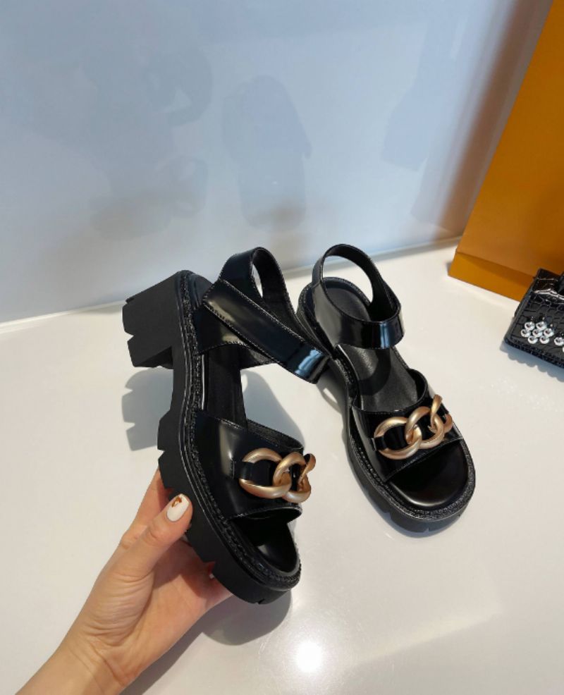 Ramona Dames Platform Leren Sandaal - Zwart