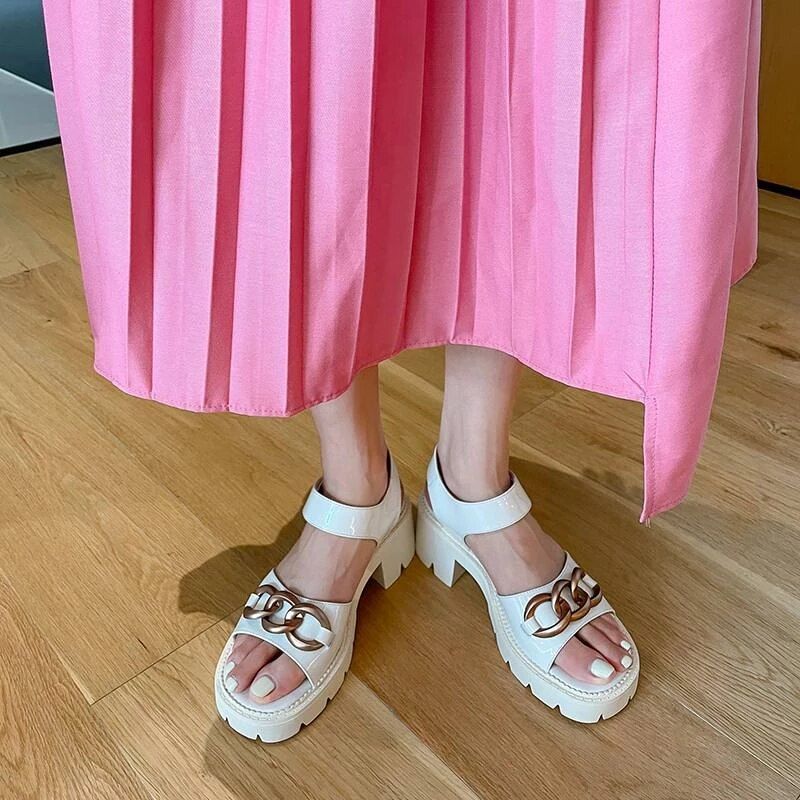 Ramona Dames Platform Leren Sandaal - Zwart