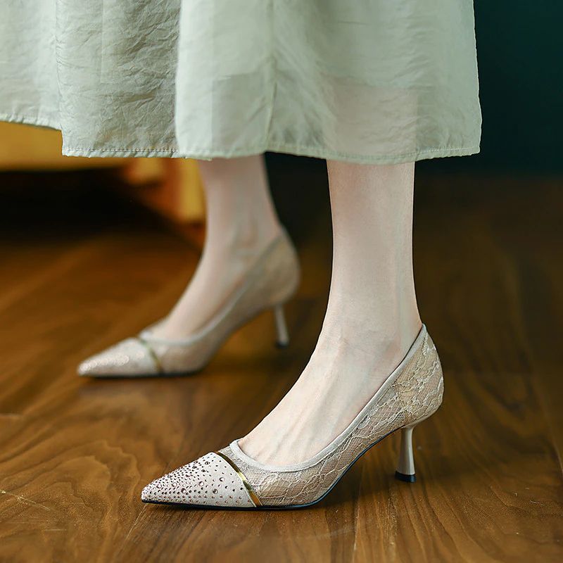 Reina Dames Bruiloft Hoge Hak Pumps Schoenen - Abrikoos