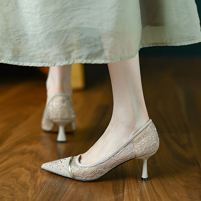 Reina Dames Bruiloft Hoge Hak Pumps Schoenen - Abrikoos