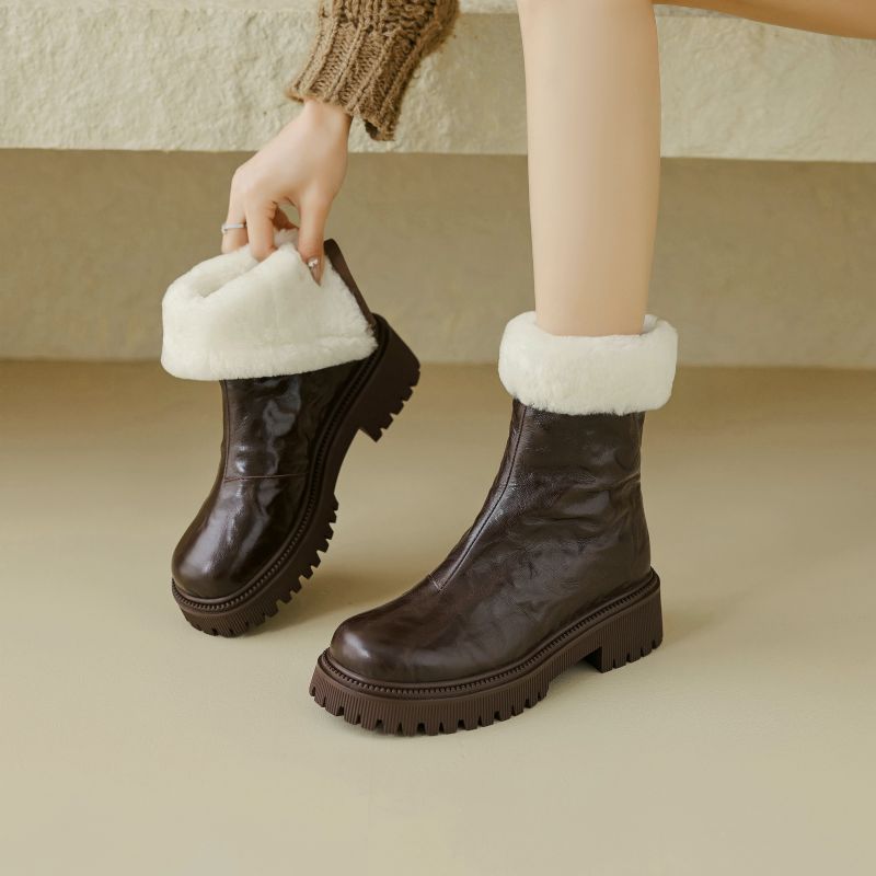 Reina Dames Platform Winter Enkellaarsjes - Zwart