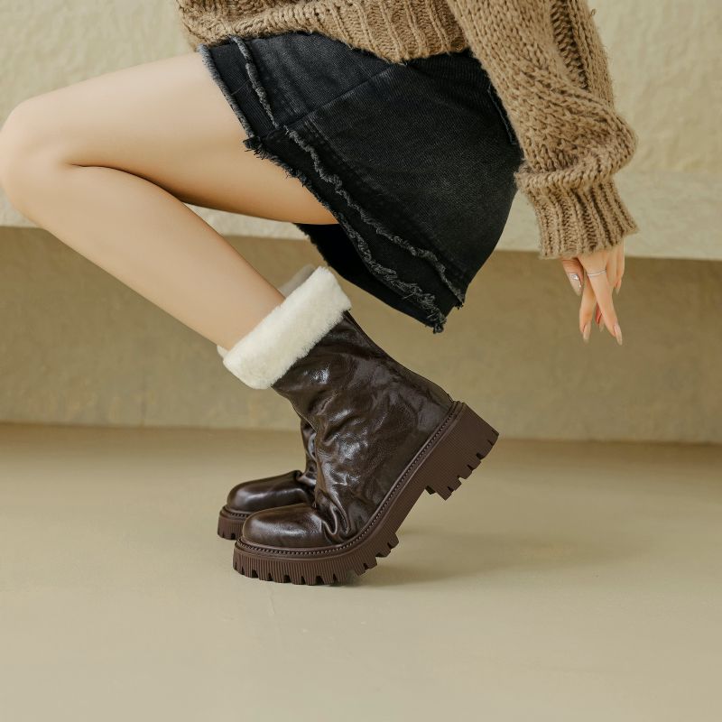 Reina Dames Platform Winter Enkellaarsjes - Zwart