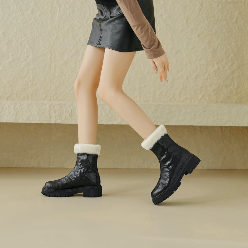 Reina Dames Platform Winter Enkellaarsjes - Zwart