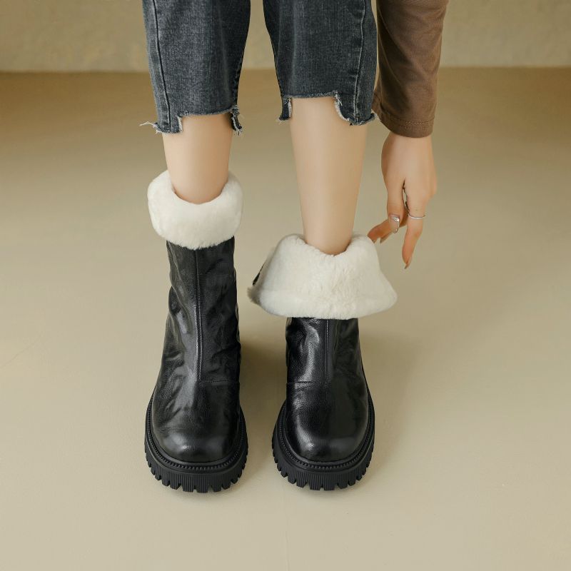 Reina Dames Platform Winter Enkellaarsjes - Zwart