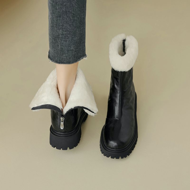 Reina Dames Platform Winter Enkellaarsjes - Zwart