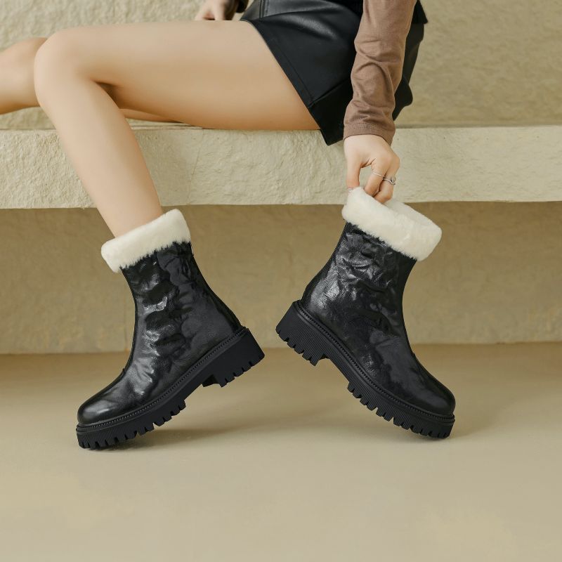Reina Dames Platform Winter Enkellaarsjes - Zwart