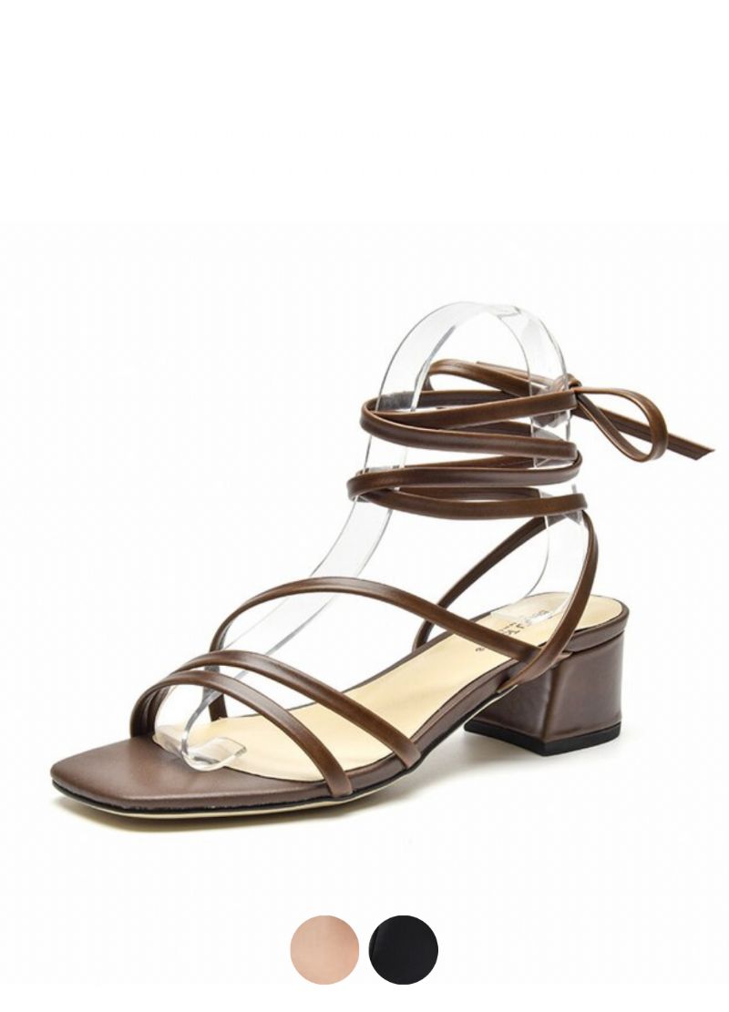 Reina Vintage Leren Sandalen Met Vierkante Neus Voor Dames