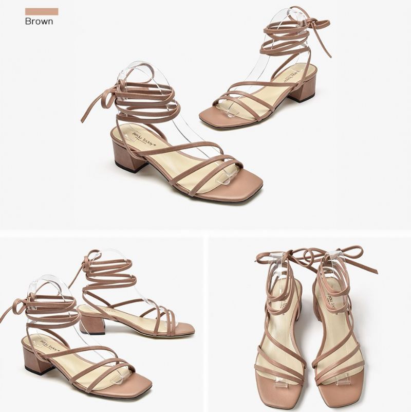 Reina Vintage Leren Sandalen Met Vierkante Neus Voor Dames - Koffie