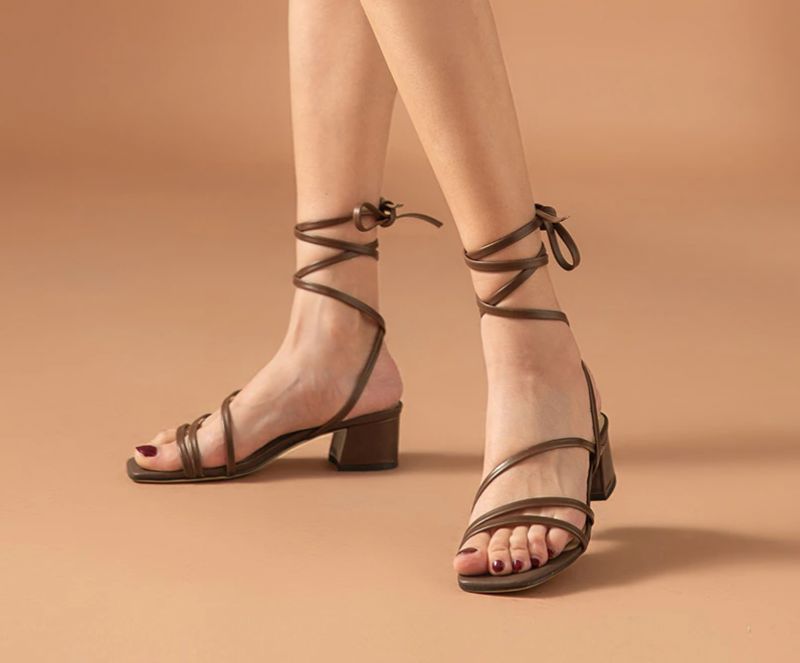 Reina Vintage Leren Sandalen Met Vierkante Neus Voor Dames - Koffie